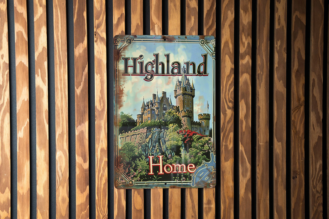 a sign on a wooden wall with a castle in the background