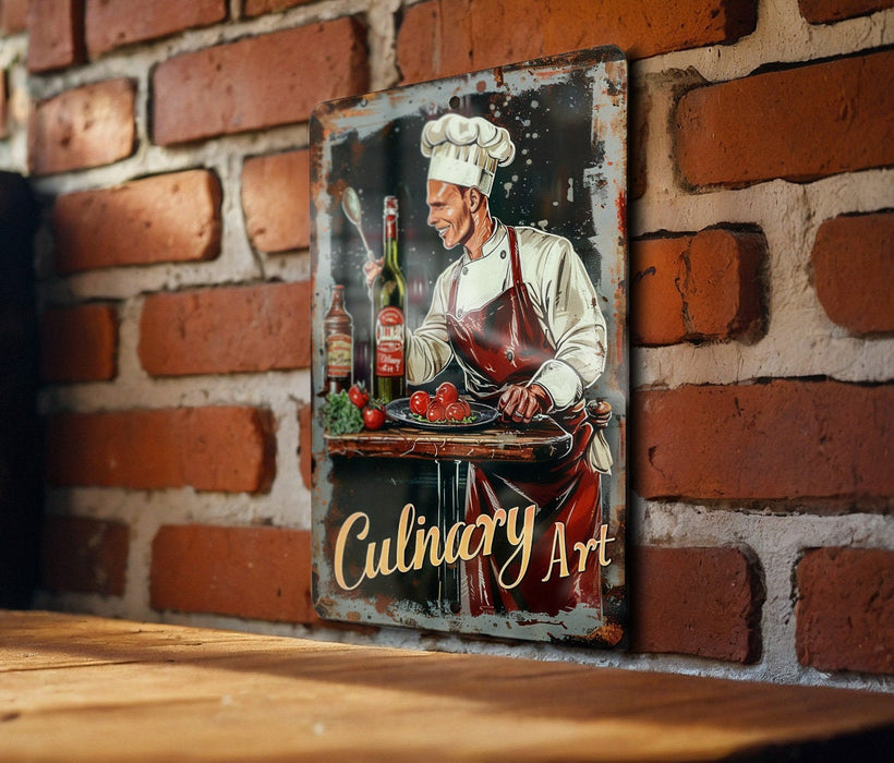 a sign on a brick wall that says culinary art
