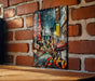a picture of a city on a brick wall