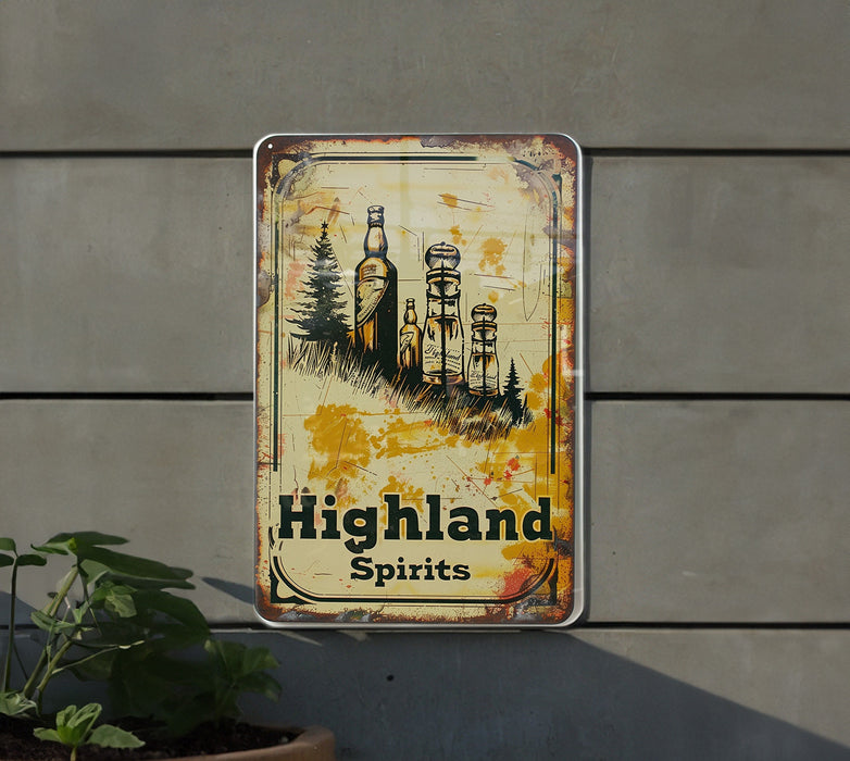 a sign on the side of a building that says highland spirits