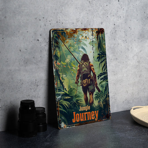 a picture of a man walking through the jungle