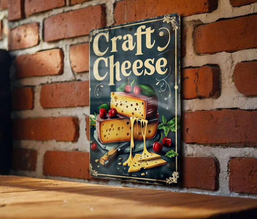 a sign on a brick wall that says craft cheese