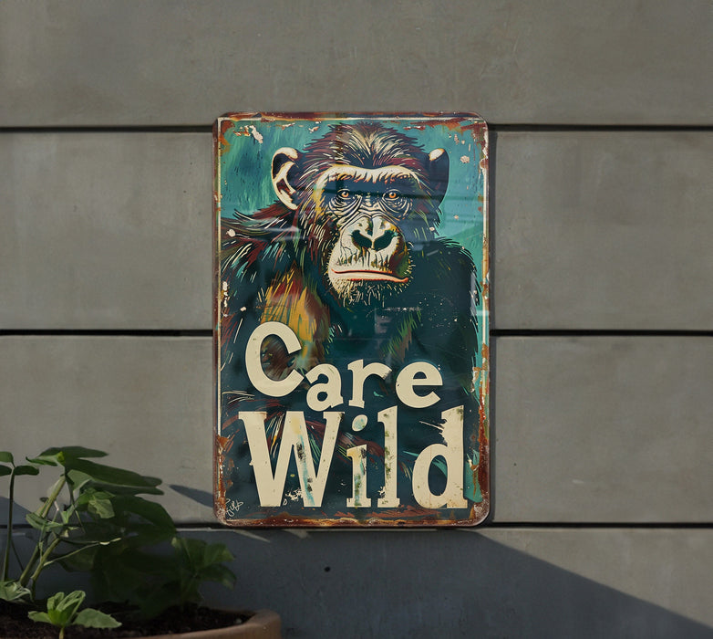 a sign that says care wild on the side of a building