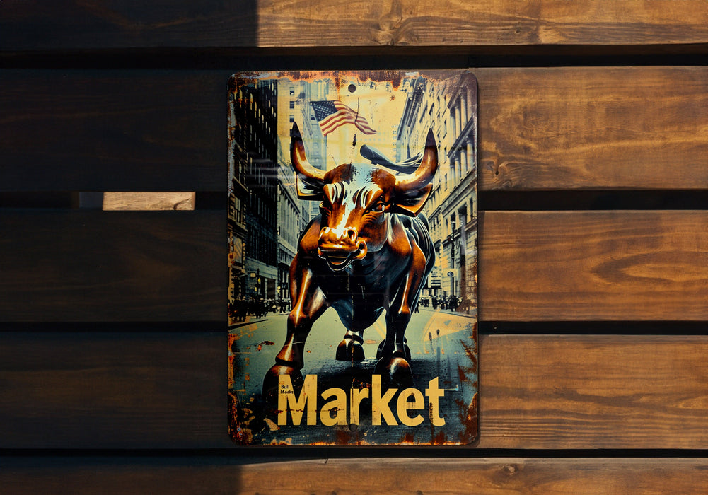 a picture of a bull on a wooden wall