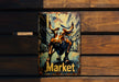 a picture of a bull on a wooden wall