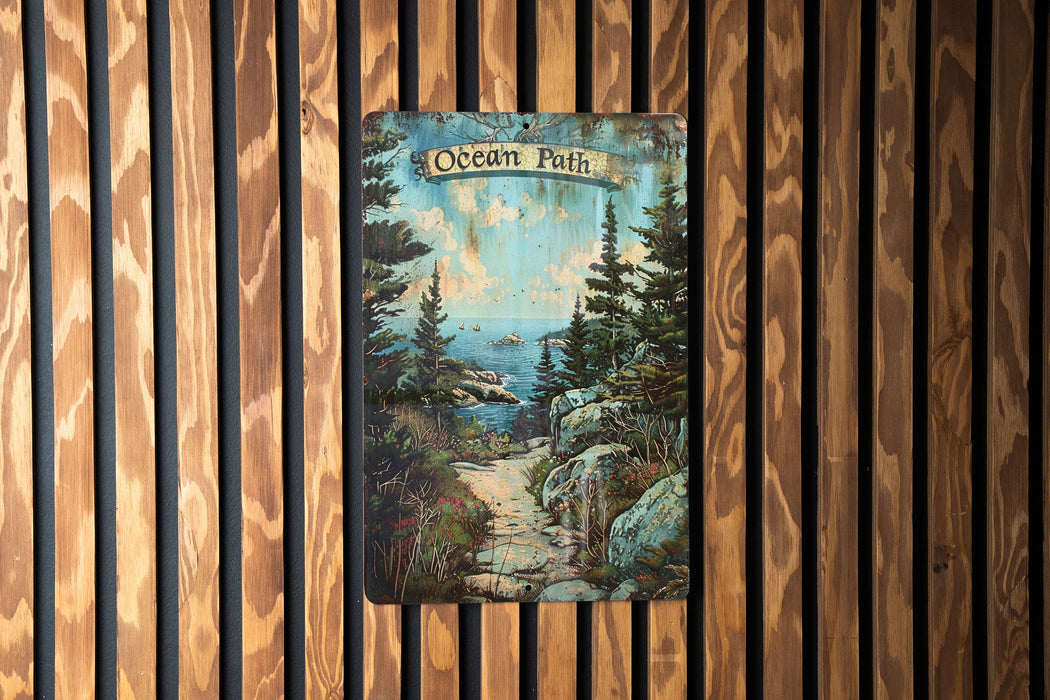 a wooden wall with a painting on it