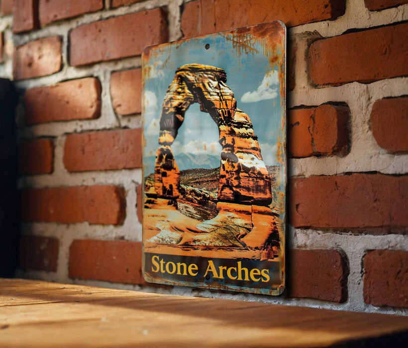 a picture of a stone arch on a brick wall