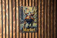 a painting of a bull on a wooden wall