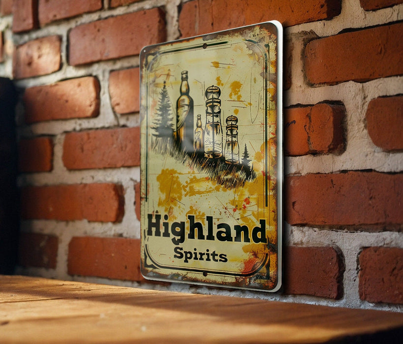 a sign on a brick wall that says highland spirits