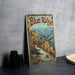 a blue ridge sign sitting on top of a table