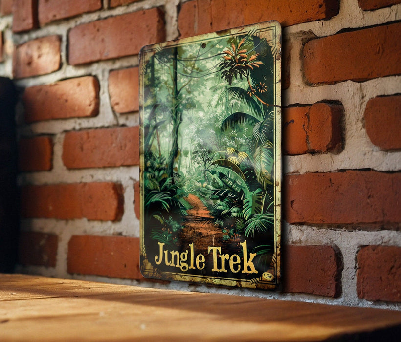 a picture of a jungle trek on a brick wall