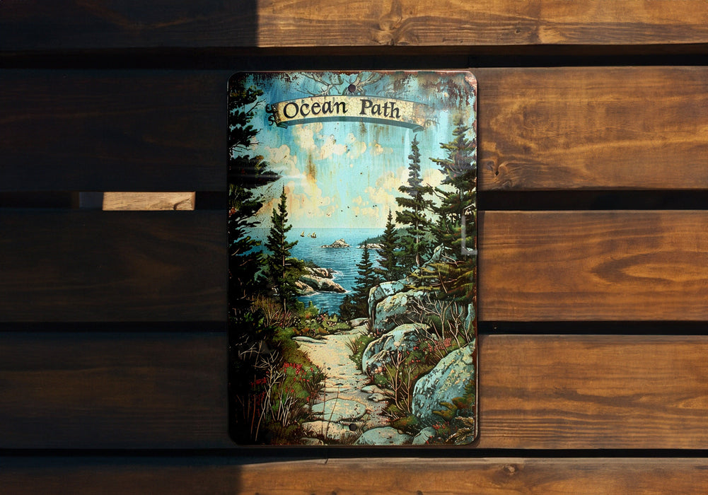 a wooden bench with a painting on it