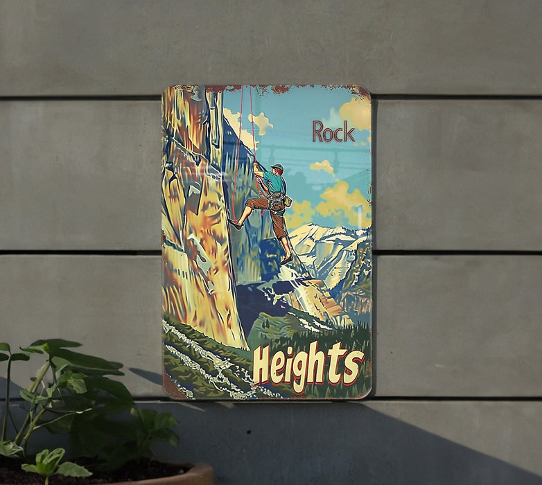 a sign on the side of a building advertising heights