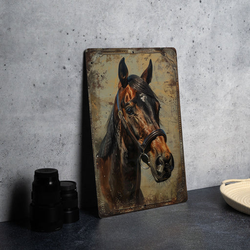 a painting of a horse on a wall next to a plate