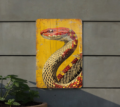 a painting of a snake on a yellow background