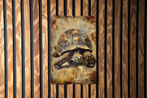 a painting of a turtle on a wooden wall