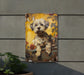 a painting of a dog on a yellow background