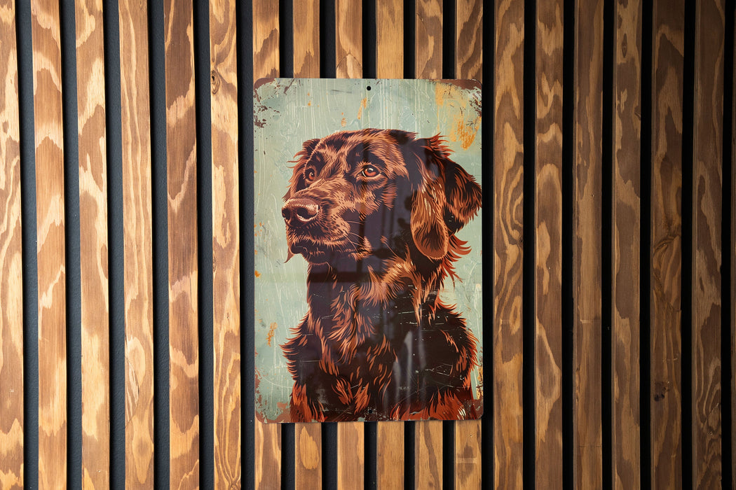 a painting of a dog on a wooden wall