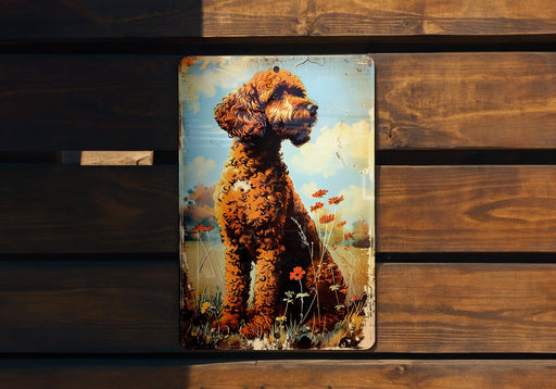 a picture of a dog on a wooden bench