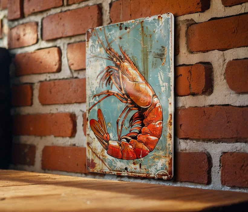 a painting of a lobster on a brick wall