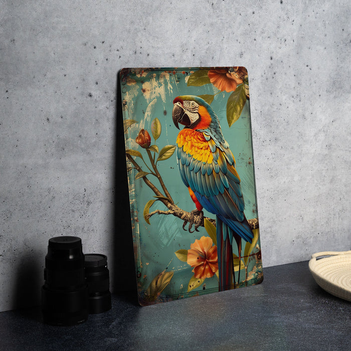 a painting of a parrot sitting on top of a table