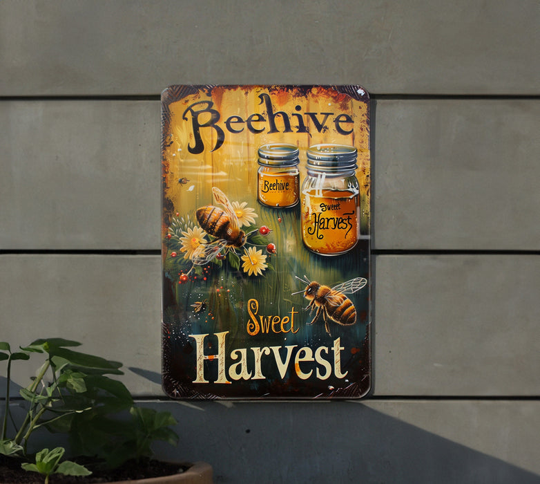 a beehive sign on the side of a building