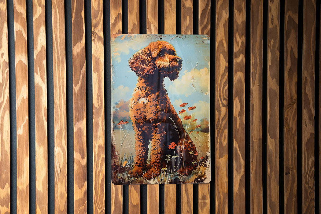 a painting of a dog on a wooden wall