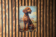 a painting of a dog on a wooden wall
