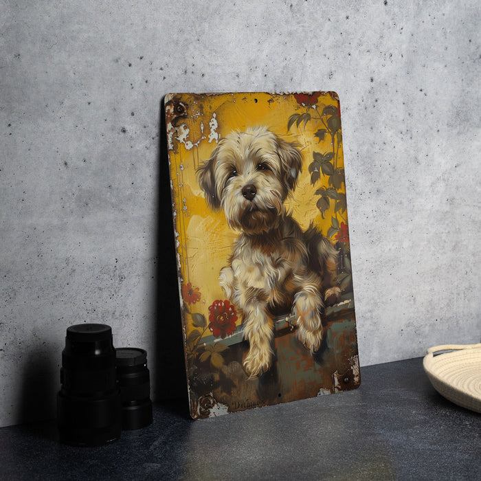 a painting of a dog sitting on a table