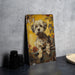 a painting of a dog sitting on a table