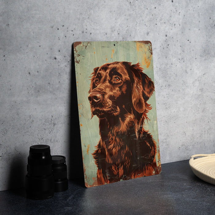 a painting of a dog on a wooden board