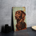 a painting of a dog on a wooden board
