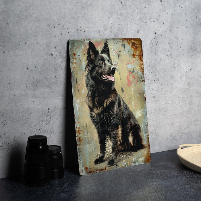 a painting of a dog sitting on a table