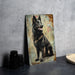 a painting of a dog sitting on a table