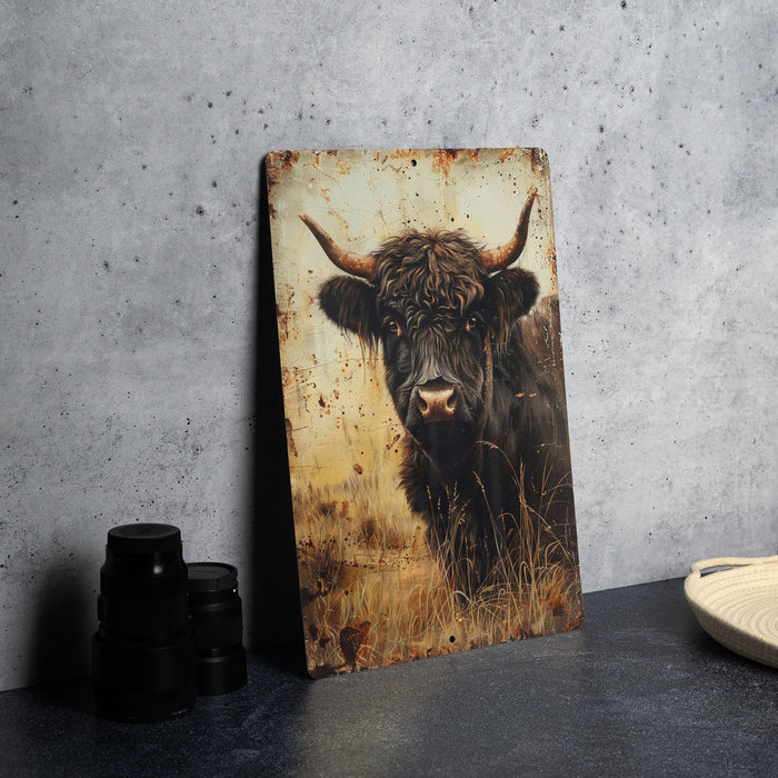 a painting of a bull is on a table