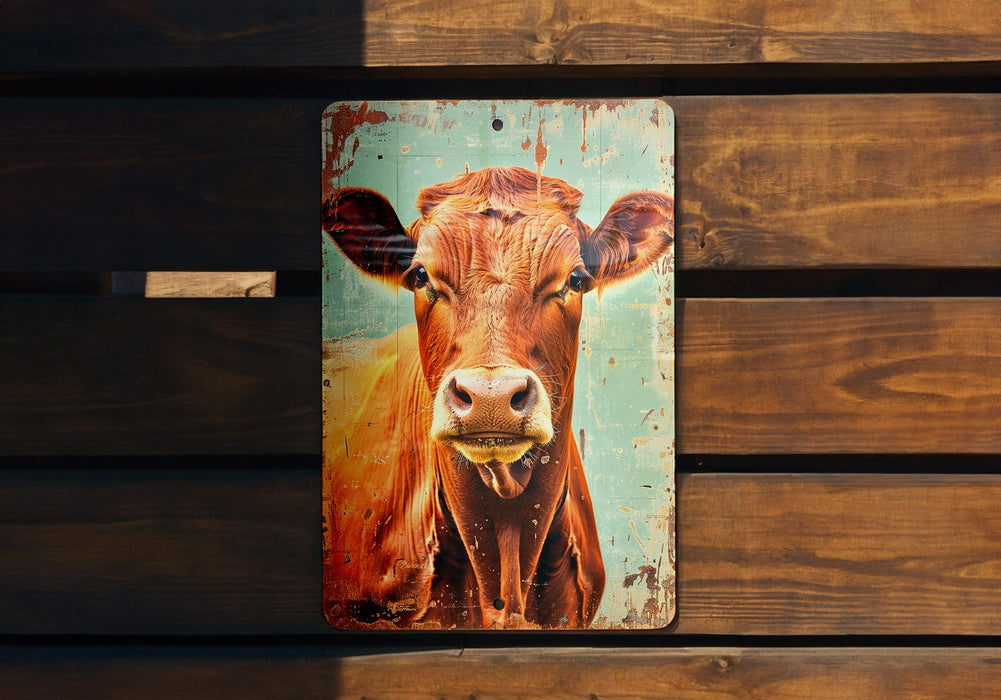 a picture of a cow on a wooden wall