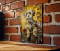 a painting of a dog on a brick wall