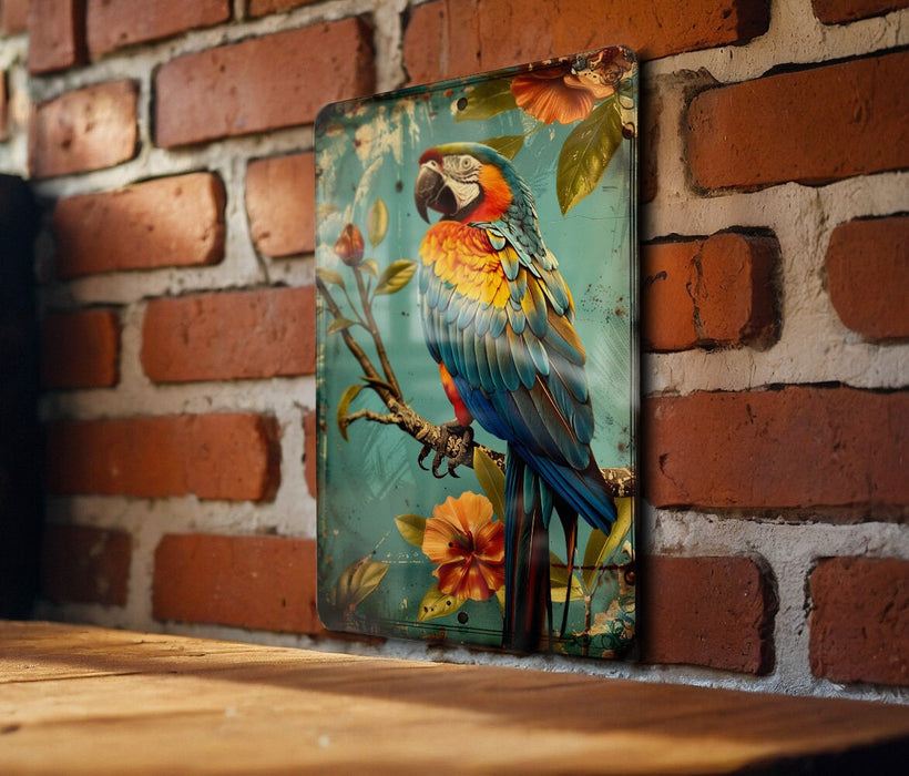 a picture of a parrot on a brick wall