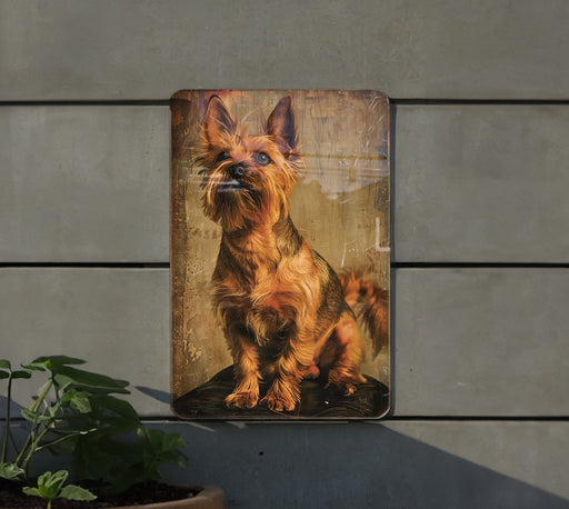 a picture of a dog on a wall