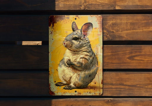 a metal sign with a picture of a rabbit on it