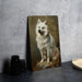 a painting of a white dog sitting on a table