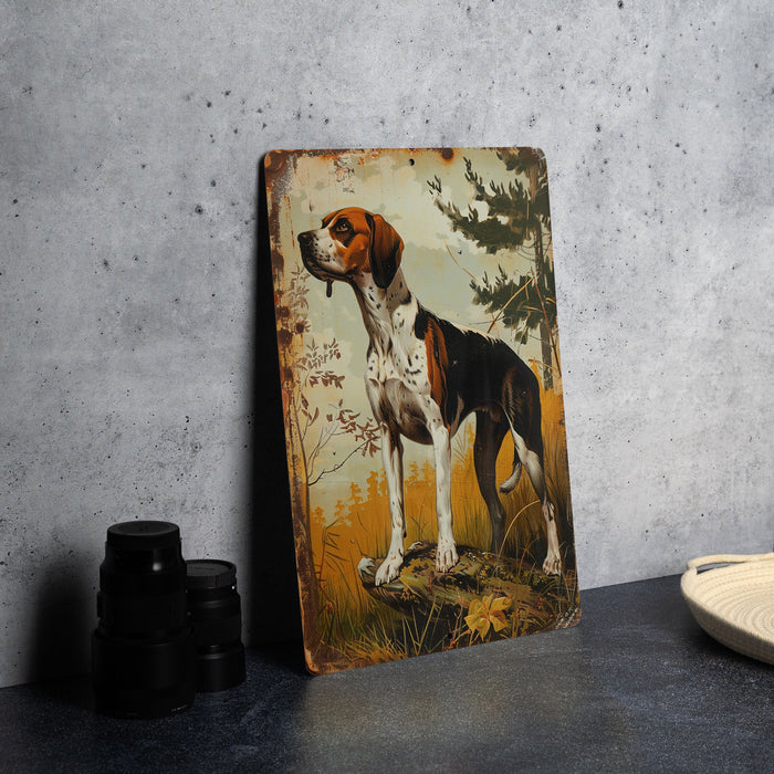 a painting of a dog on a wall next to a plate