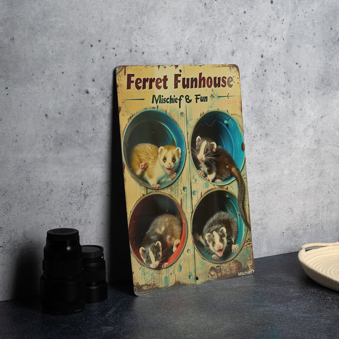 a picture of two ferrets in a tunnel on a table