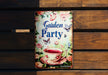 a sign that says garden party on it