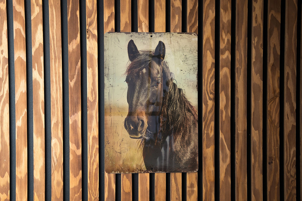 a picture of a horse on a wooden wall