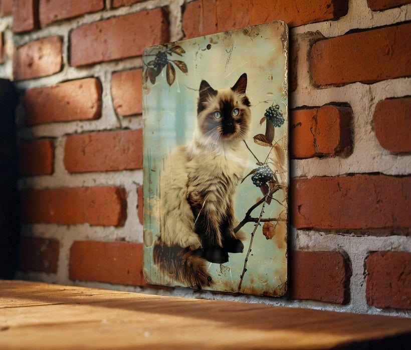 a picture of a cat hanging on a brick wall