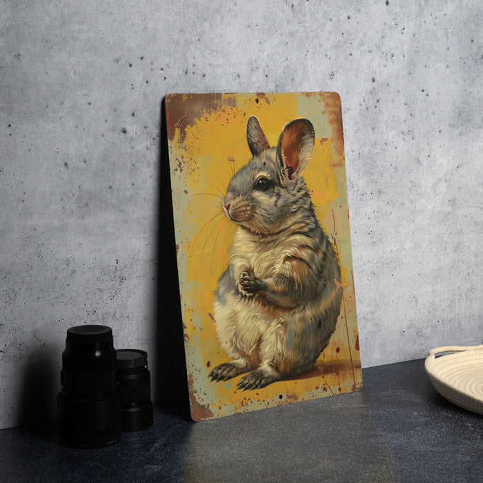 a painting of a rabbit on a yellow background