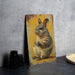 a painting of a rabbit on a yellow background