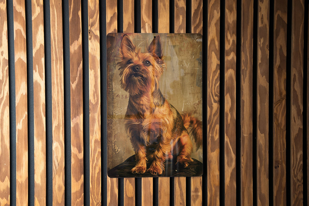 a painting of a dog on a wooden wall