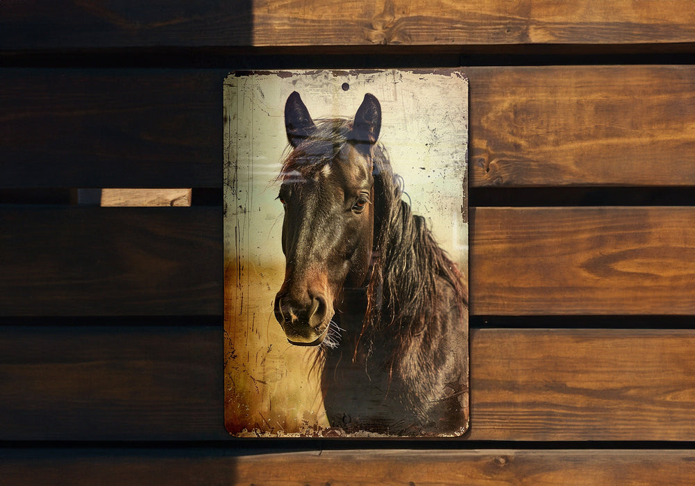 a picture of a horse on a wooden wall